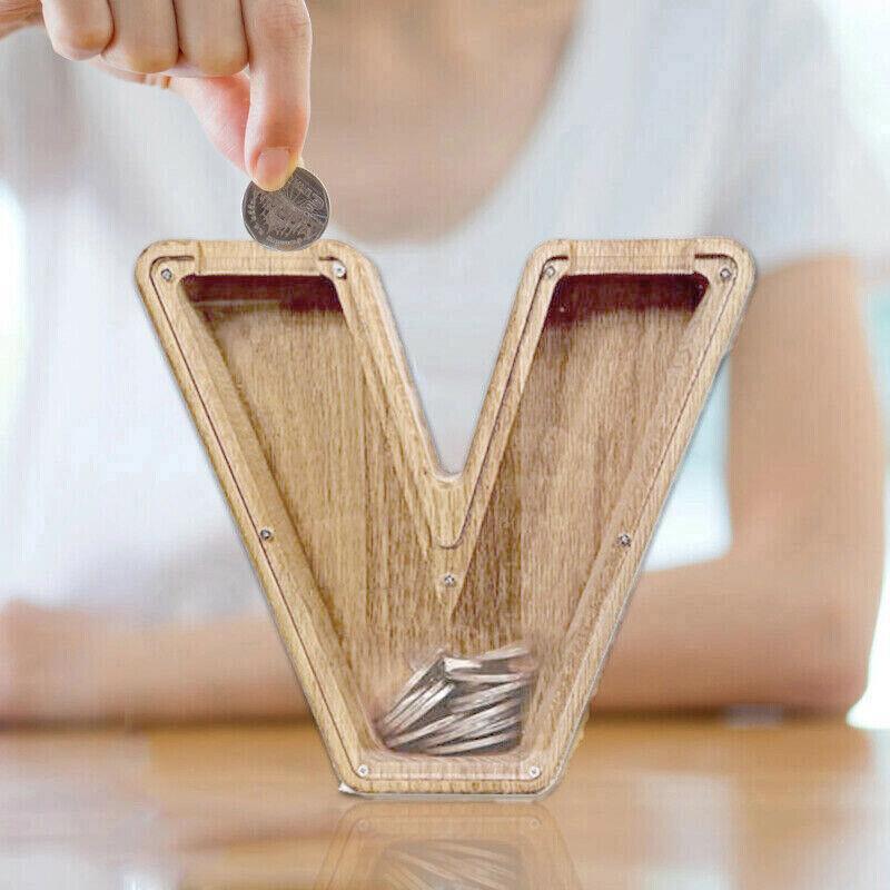 Wooden Piggy Bank Funny Letter or Guitar Coin Saving Money Box A–Z Gift Idea - Y 3