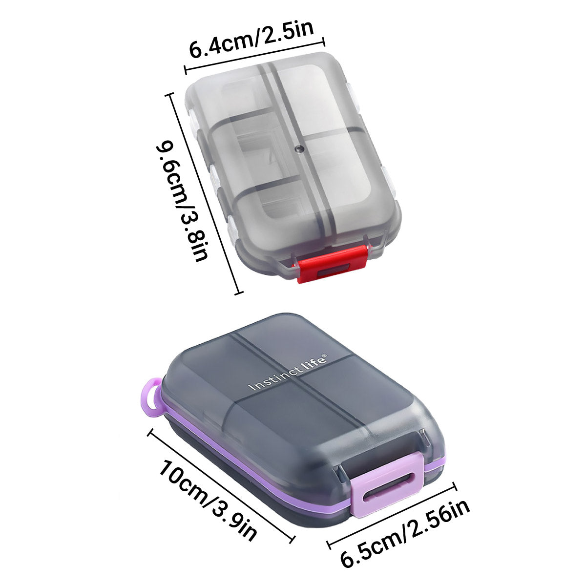 Small Pill Case Vitamin Holder Container 6/10Compartments Double Layer Holder - Red-2PCS 3