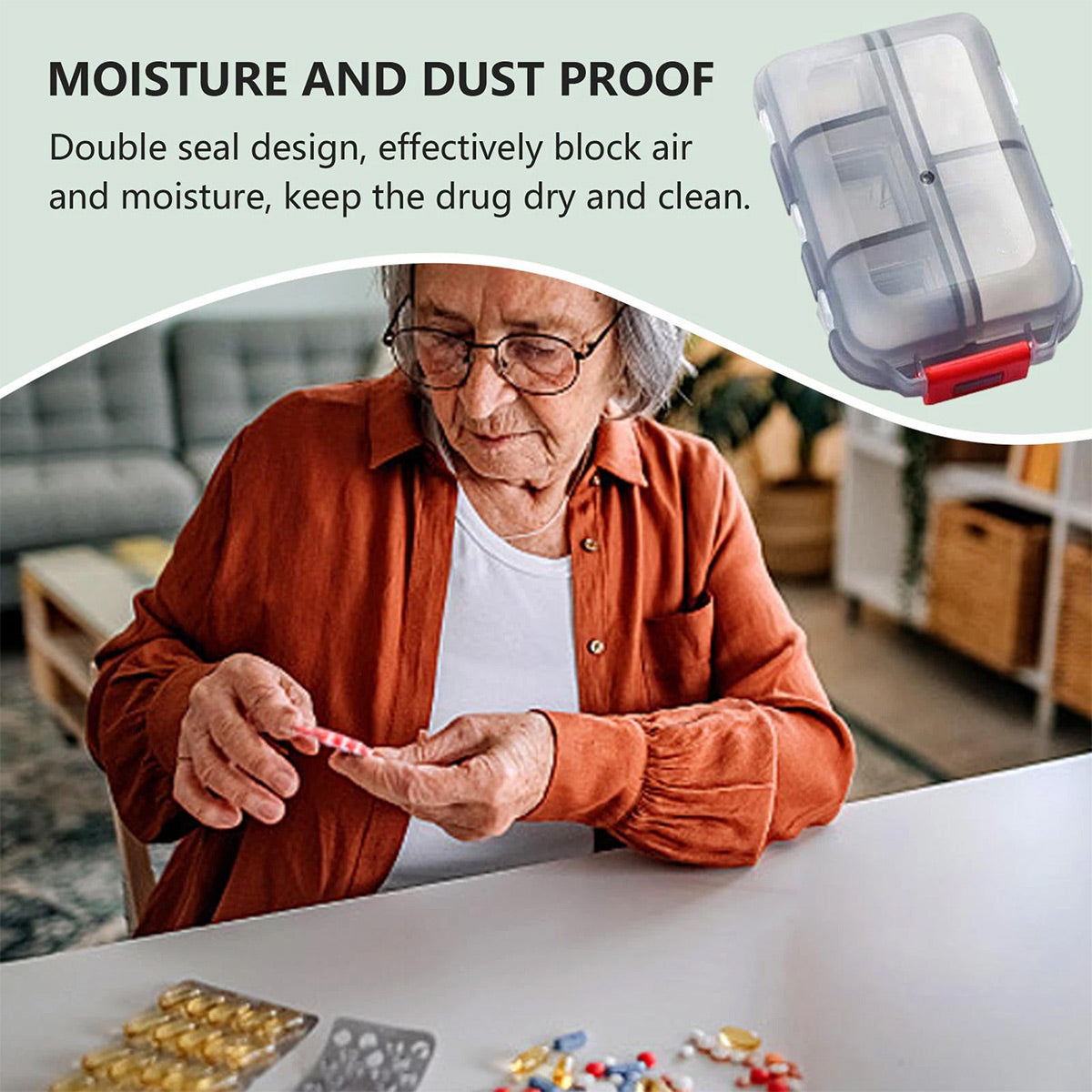 Small Pill Case Vitamin Holder Container 6/10Compartments Double Layer Holder - Red-2PCS 4