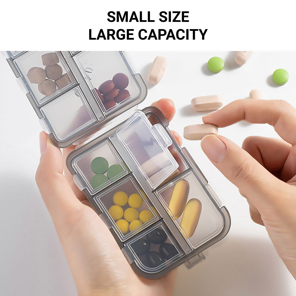 Small Pill Case Vitamin Holder Container 6/10Compartments Double Layer Holder - Purple-6 Grids 5