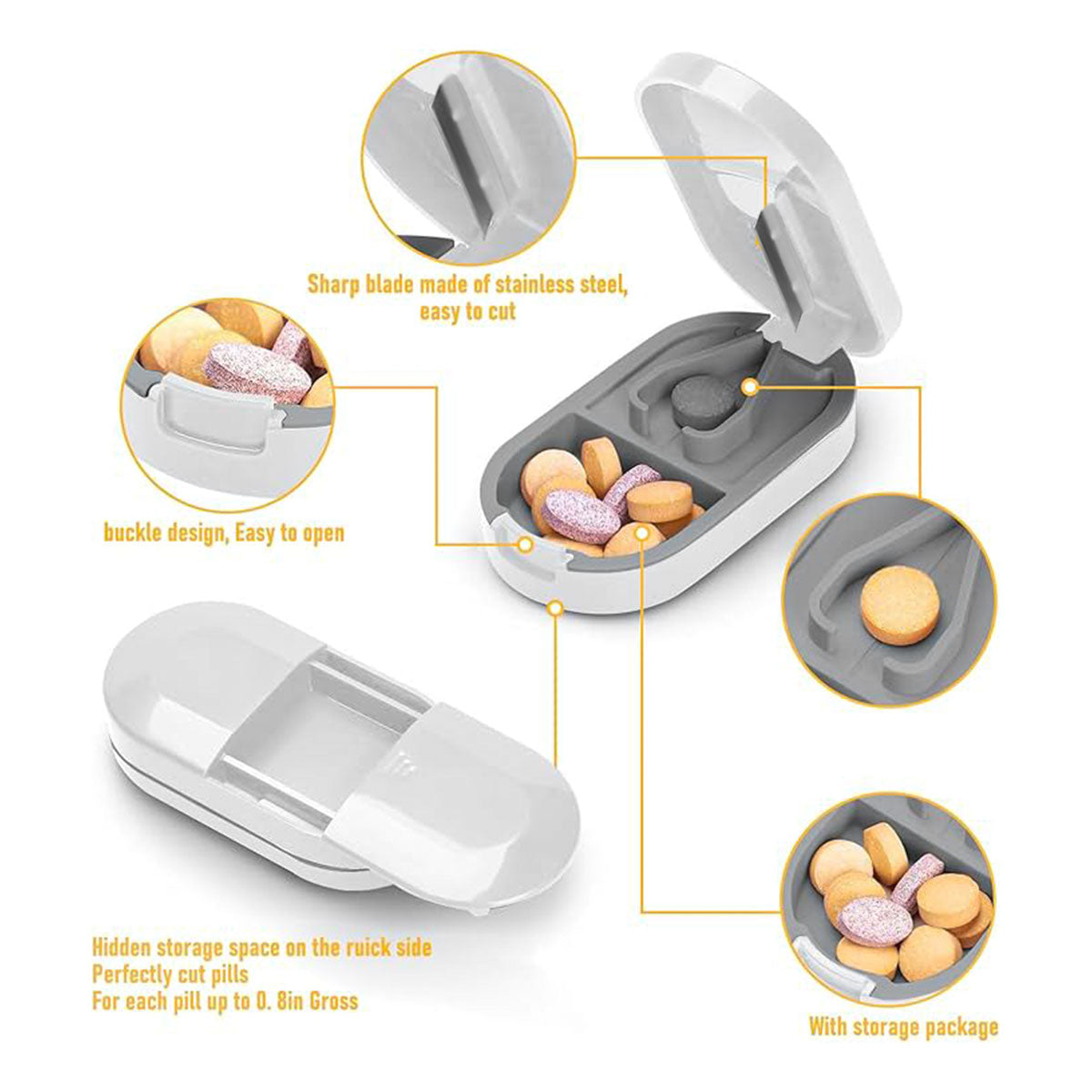 3PCS Tablet Cutter Pill Splitter Portable Medicine Box Pill Organizer Divider - White 4
