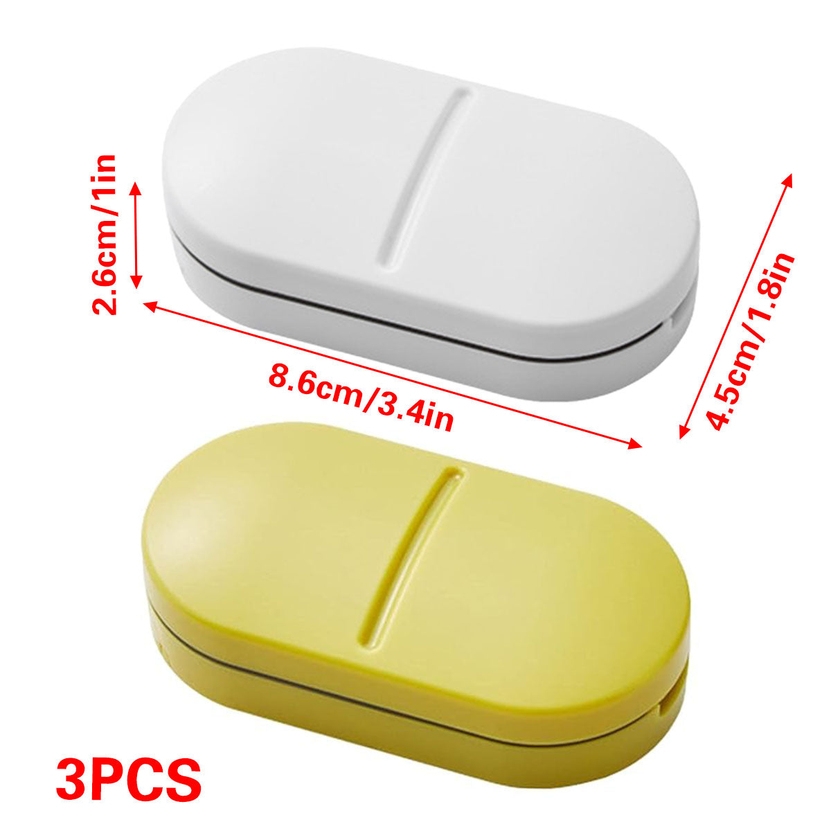 3PCS Tablet Cutter Pill Splitter Portable Medicine Box Pill Organizer Divider - Yellow 3