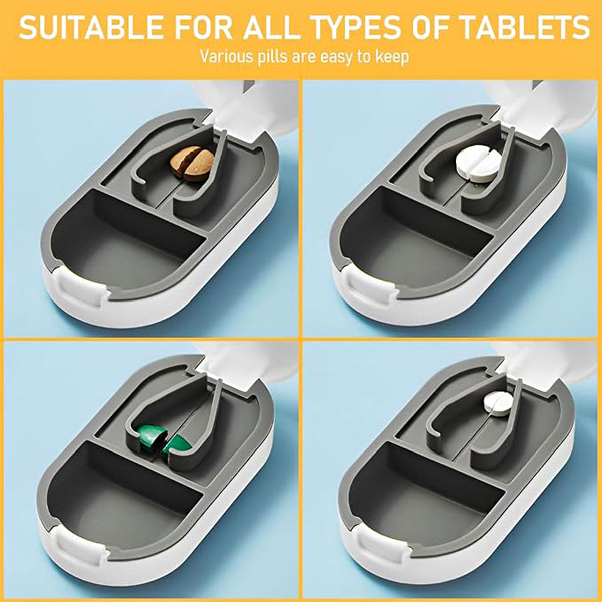 3PCS Tablet Cutter Pill Splitter Portable Medicine Box Pill Organizer Divider - Yellow 5