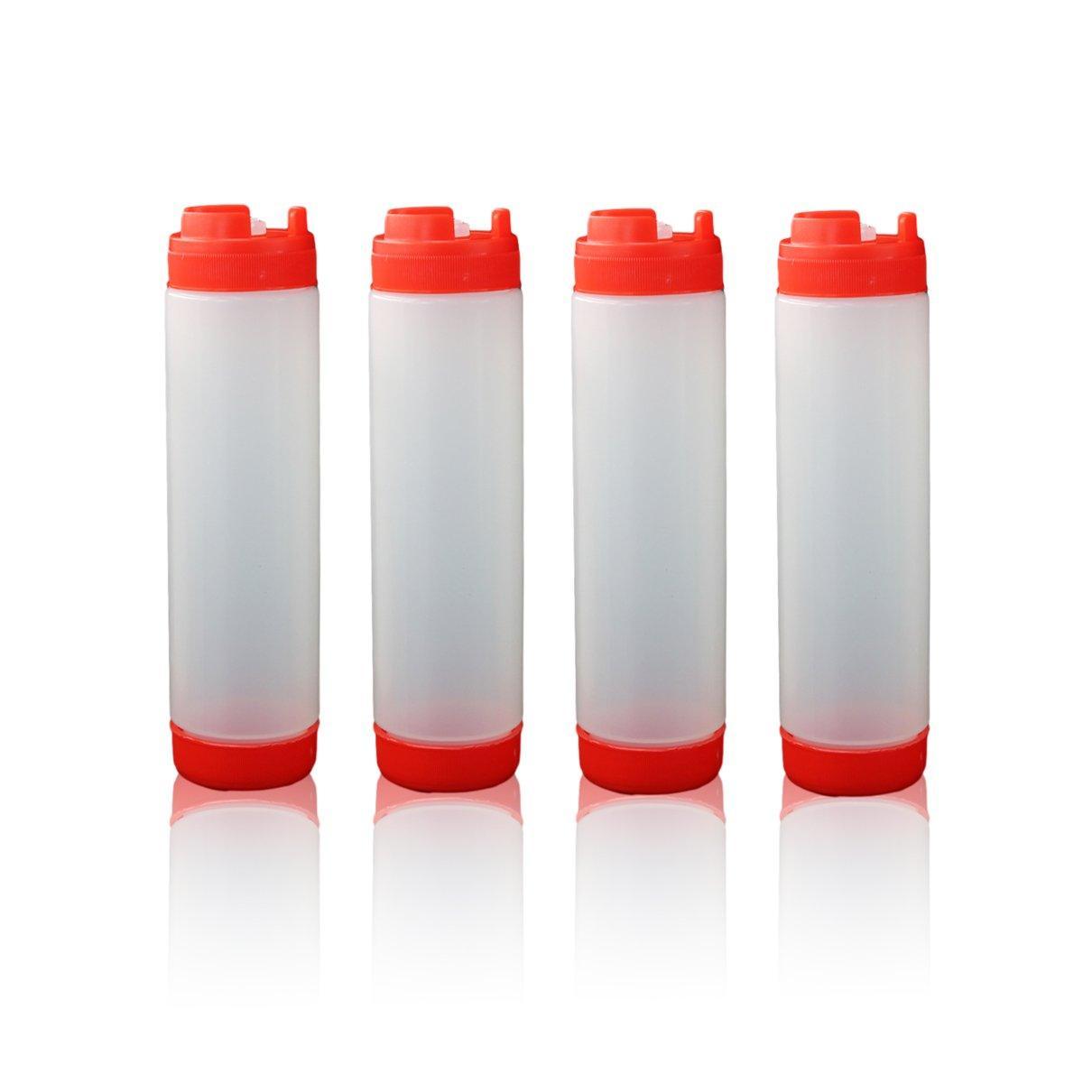 16oz Plastic Sauce Dispenser Bottles Large Capacity Double-ended Squeeze Bottles - Red 8