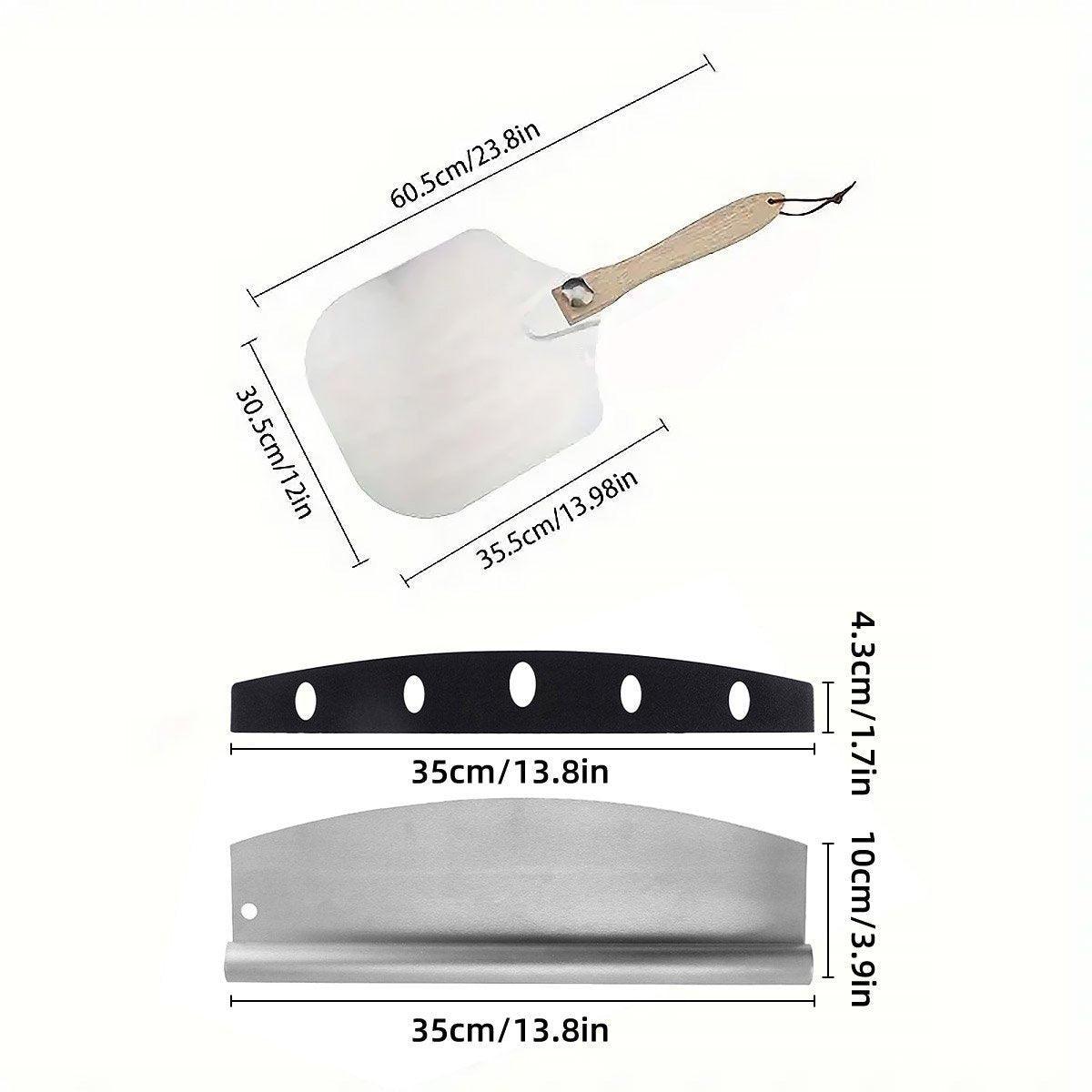 Aluminum Pizza Shovel 12Inch Pizza Transfer Tool with Pizza Cutter and Wheel Set 4