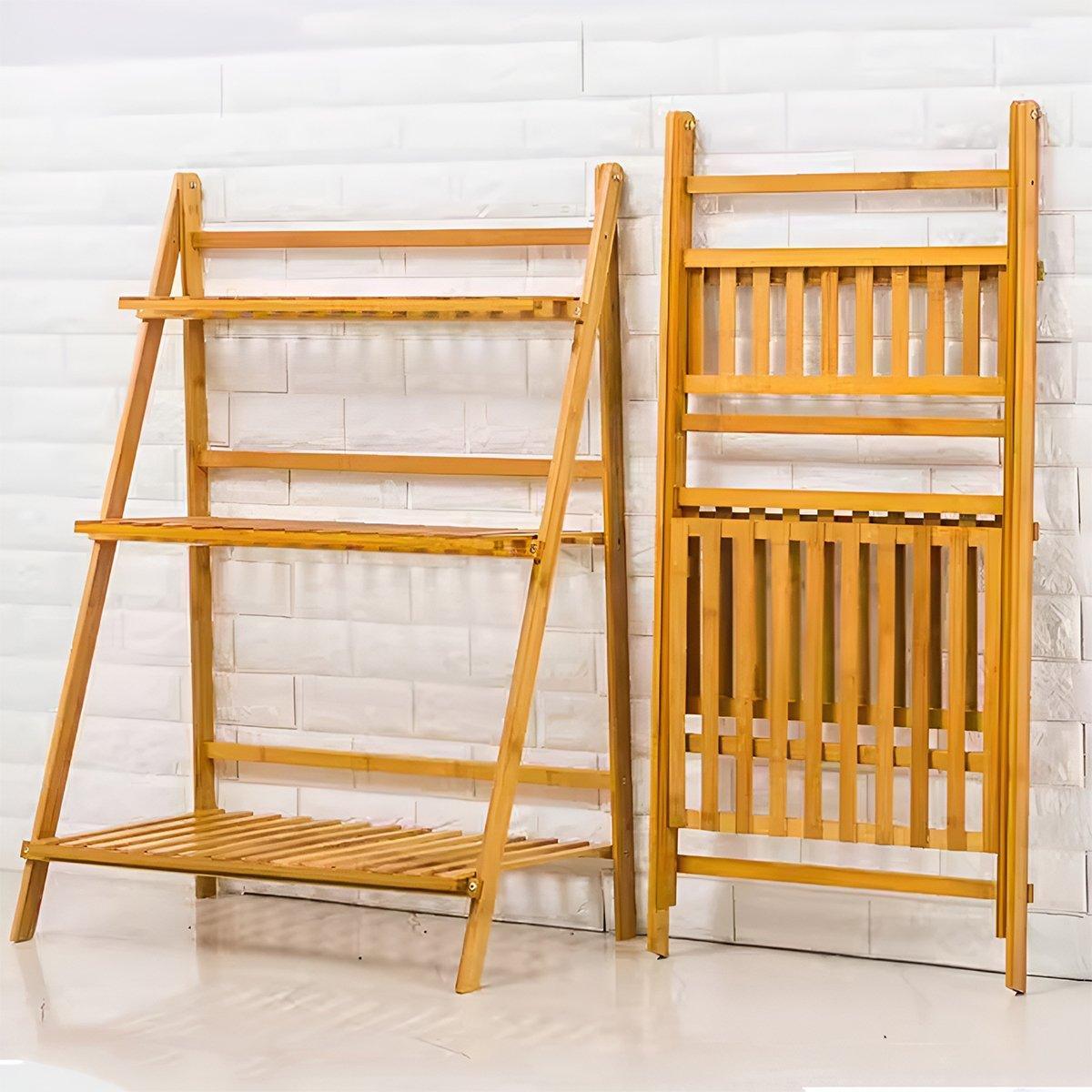 Balcony Plant Stand 3-Layer Wooden Flower Pot Corner Stand White Log Foldable - White 5