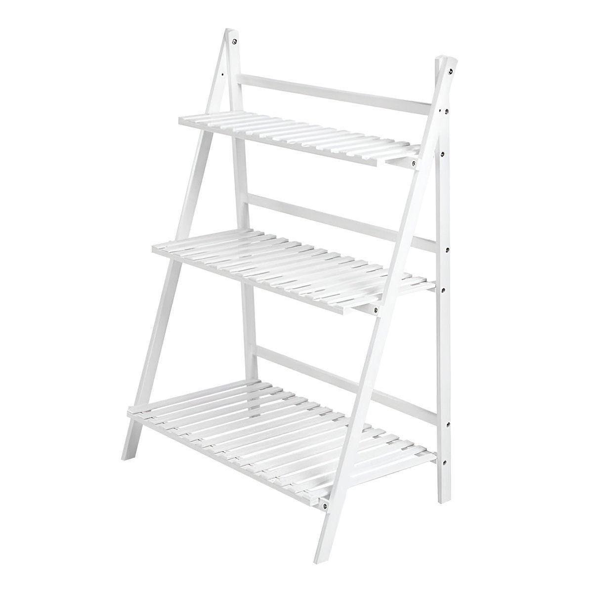 Balcony Plant Stand 3-Layer Wooden Flower Pot Corner Stand White Log Foldable - White 6