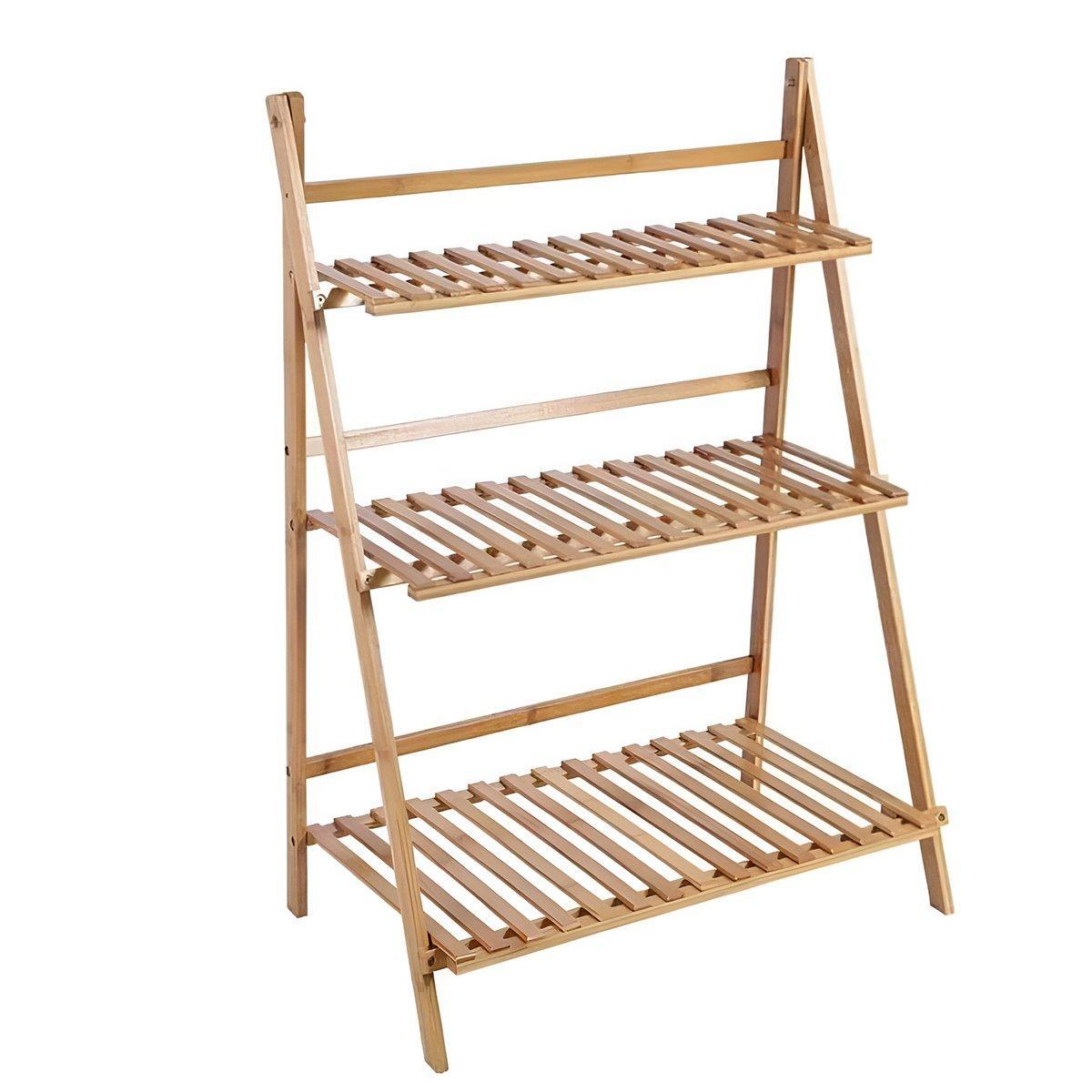 Balcony Plant Stand 3-Layer Wooden Flower Pot Corner Stand White Log Foldable - White 7