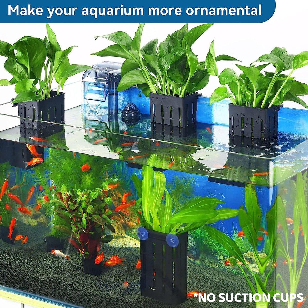 Hydroponic Plant Storage Rack Fish Tank Decoration Square Aquarium Basket Holder - Black 4