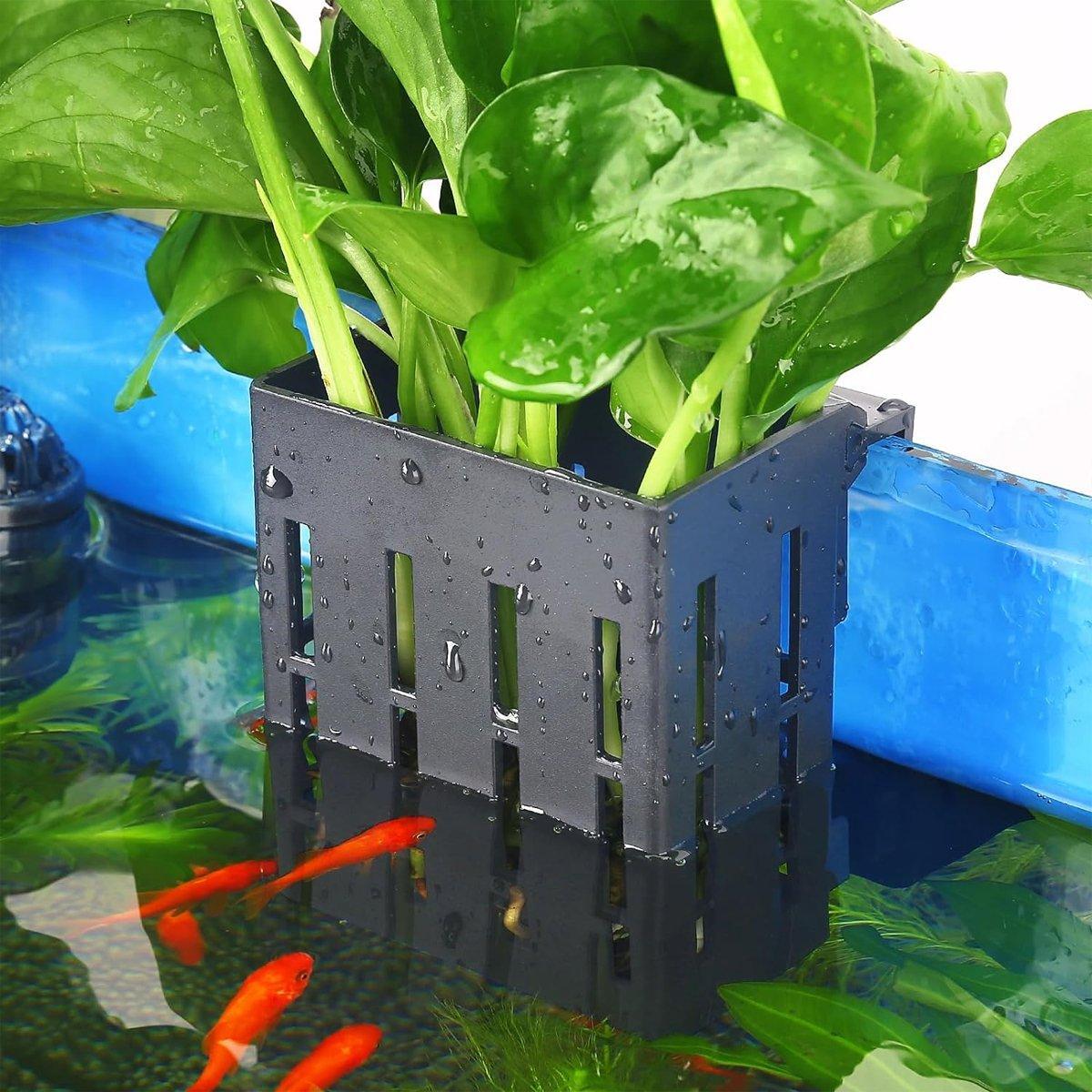 Hydroponic Plant Storage Rack Fish Tank Decoration Square Aquarium Basket Holder - Black 5