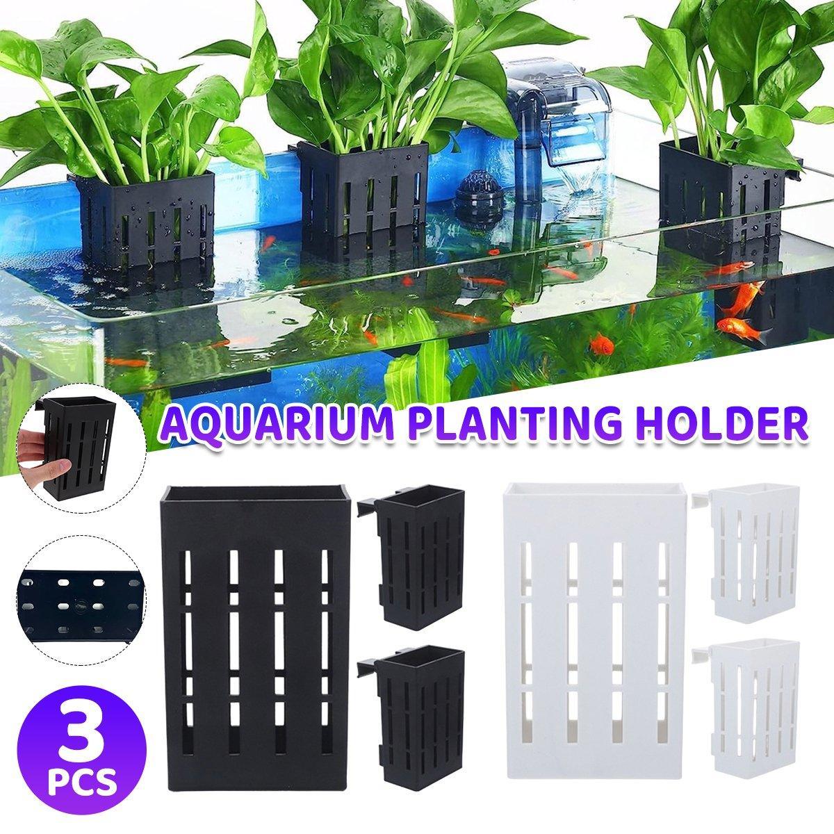 Hydroponic Plant Storage Rack Fish Tank Decoration Square Aquarium Basket Holder - White