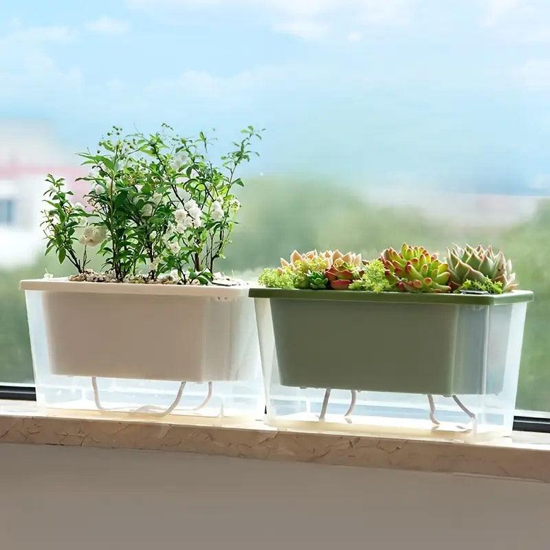 Balcony Vegetable Pot Planter Lazy Self Priming Flower Pot for Indoor Gardening - White 5