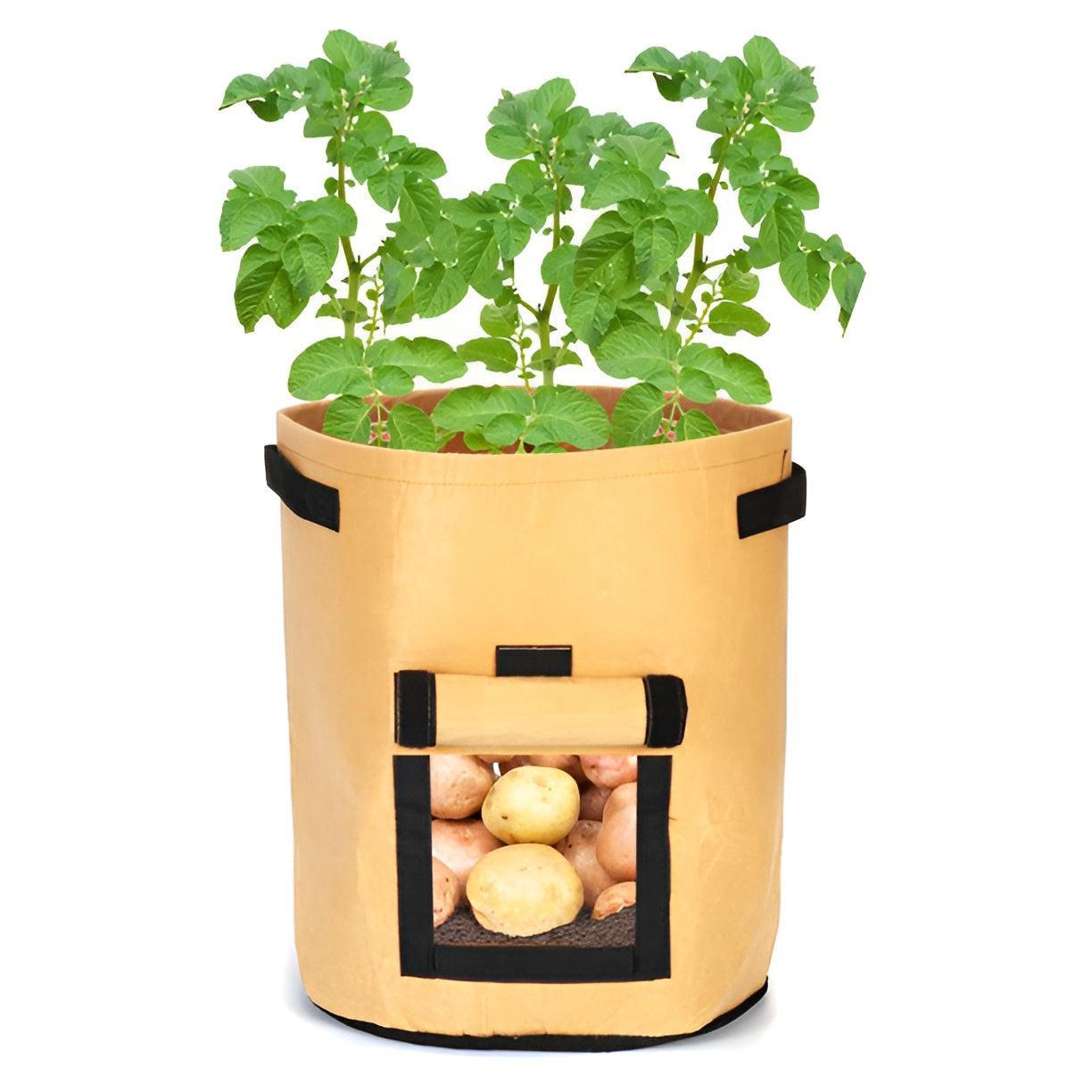 10 Gallon Potato Grow Planter Container Bag Pouch Root Plant Growing Pot Side Window - Brown