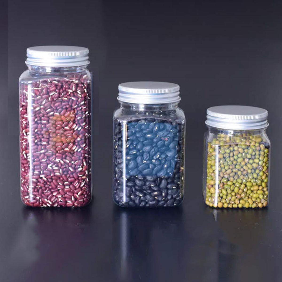 20pcs Square Transparent Plastic Bottle with Aluminum Cap Sealed Jar for Food - 550ml 5