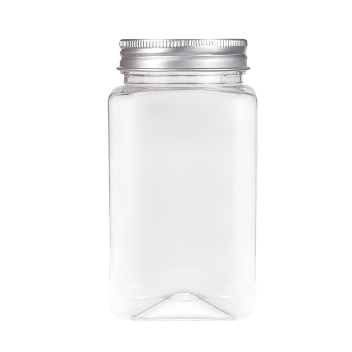 20pcs Square Transparent Plastic Bottle with Aluminum Cap Sealed Jar for Food - 550ml 7