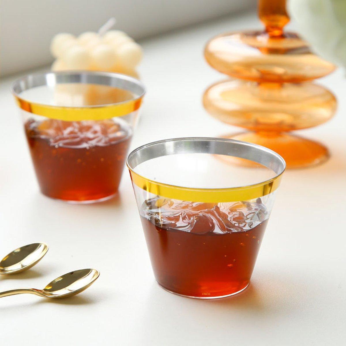 100pcs 9OZ Hot Gold Silver Plastic Wine Cup Western Food Cup Ice Cream - Rose Gold 5