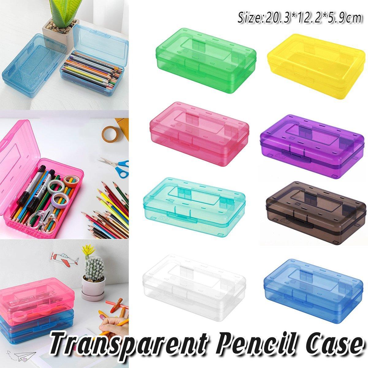 Large Capacity Transparent Plastic Pencil Case Multifunctional Student Art Box - Green