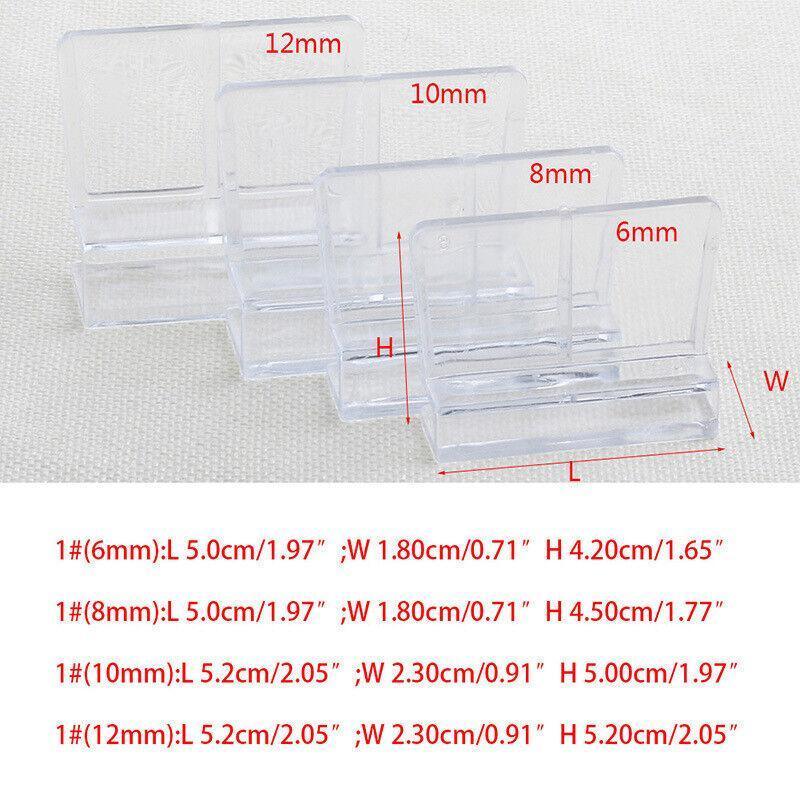 4Pcs Aquarium Fish Tank Glass Cover Support Holder Acrylic Clip Bracket 6/8/10/12mm - 10mm 4