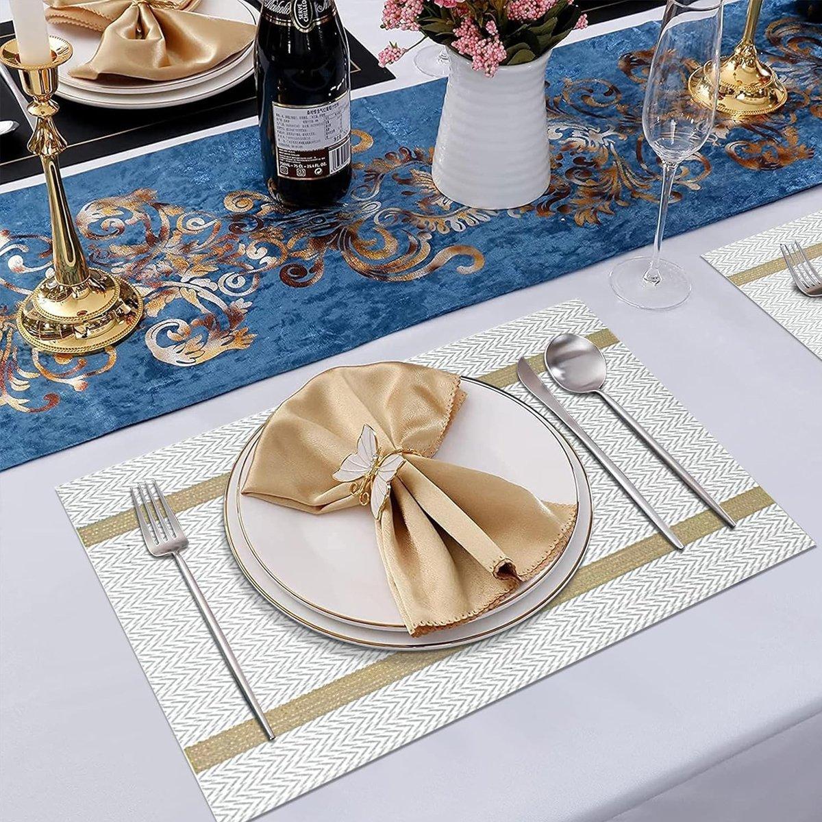 4X Anti-Slip Woven Placemat Waterproof Oil-proof Placemat Heat Resistant PVC Mat - Beige 4