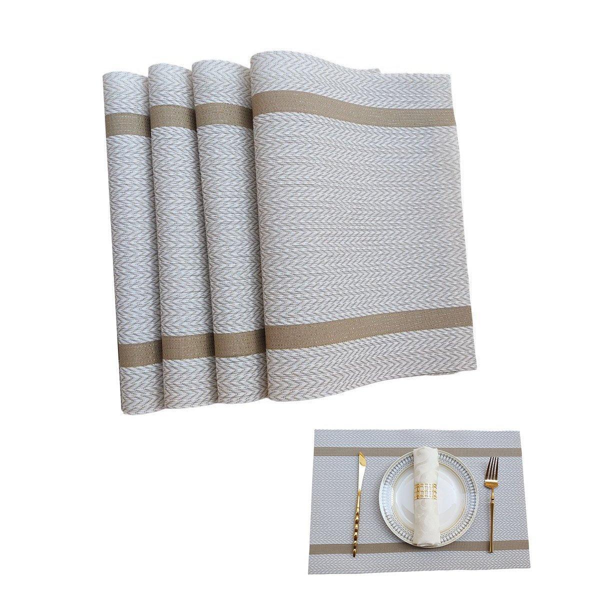 4X Anti-Slip Woven Placemat Waterproof Oil-proof Placemat Heat Resistant PVC Mat - Beige 6