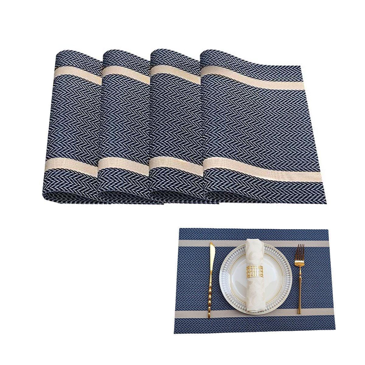 4X Anti-Slip Woven Placemat Waterproof Oil-proof Placemat Heat Resistant PVC Mat - Blue 7