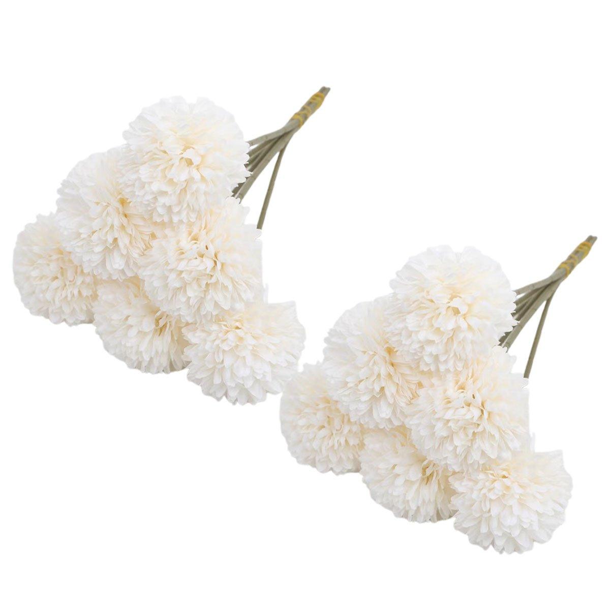 12pcs Artificial Dandelion Fake Flower Simulation Arrangement Desktop Decoration - White 6