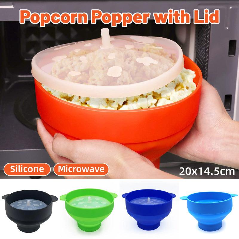 High Temperature Resistant Silicone Popcorn Bucket Collapsible Bowl with Handle - Black