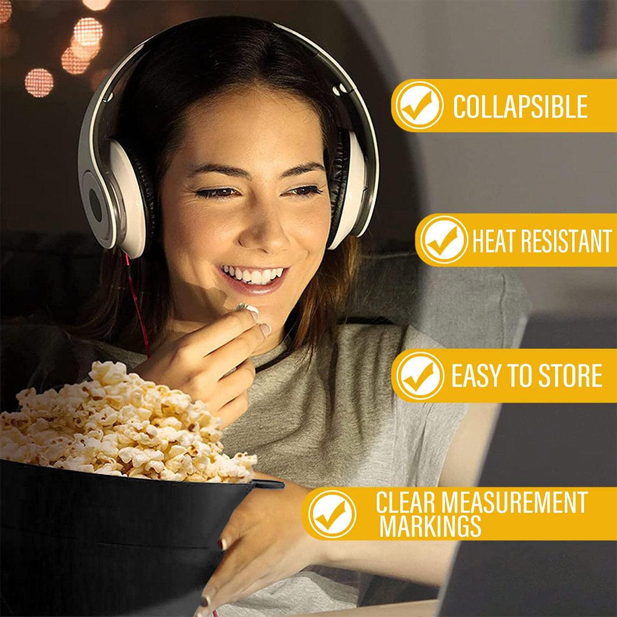 High Temperature Resistant Silicone Popcorn Bucket Collapsible Bowl with Handle - Dark Blue 5