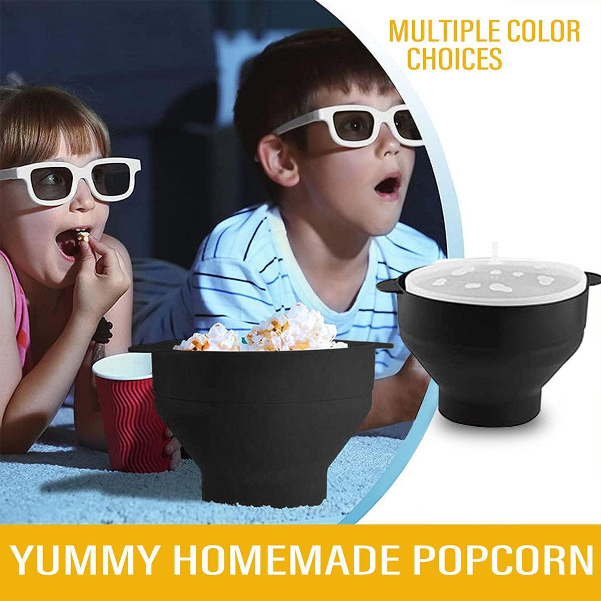 High Temperature Resistant Silicone Popcorn Bucket Collapsible Bowl with Handle - Light Blue 4