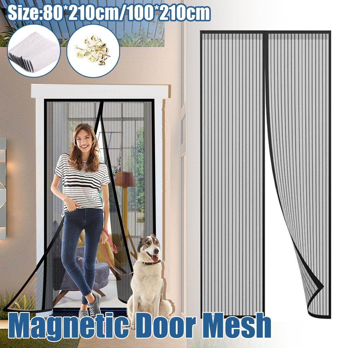 Striped Screen Door Curtain Mesh with Auto Close for Insect Protection and Ventilation - 100*210cm