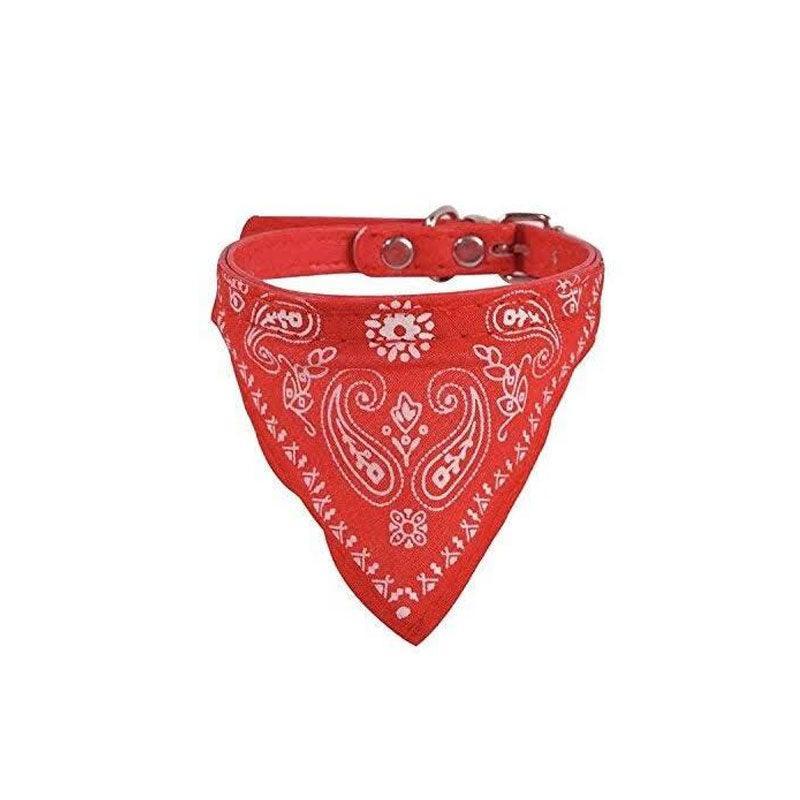 Adjustable Bandana Collar with Bell for Small Dogs and Cats Triangle Scarf Style - Rose Red 10
