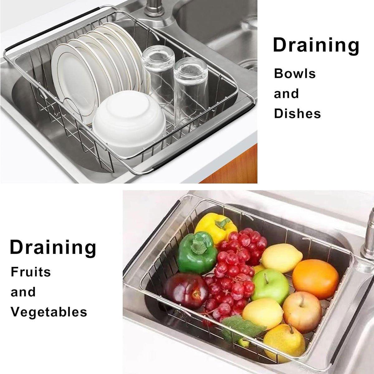 Stainless Steel Sink Draining Basket Telescopic Dish Rack Kitchen Storage Holder 4