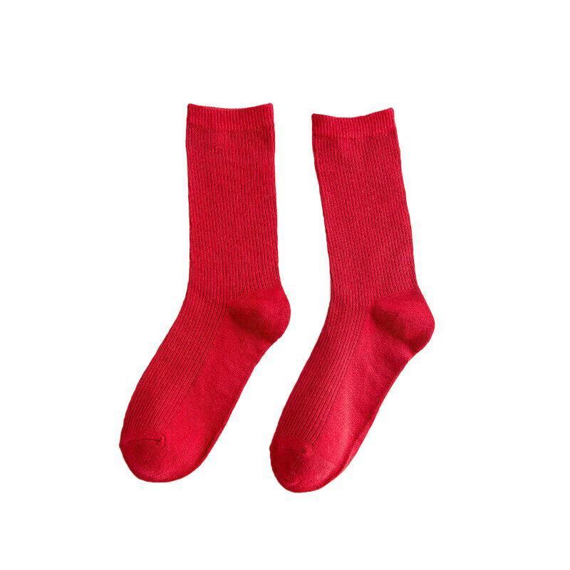 Olid Pure Colour Formal Socks Cotton Fashion Casual Breathable Crew Socks - Red 1 Pair 8