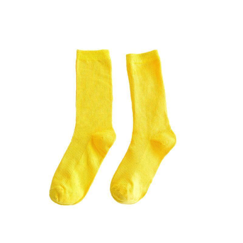 Olid Pure Colour Formal Socks Cotton Fashion Casual Breathable Crew Socks - Yellow 4 Pairs 9