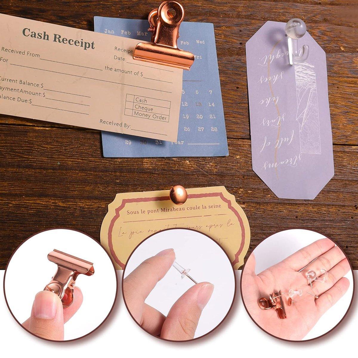 465PCS Rose Gold Thumbtacks Binder Clips Push Pins Set Office Supplies With Box 5