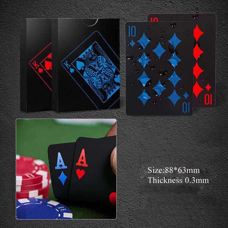 Waterproof PVC Playing Cards Poker Deck Black Plastic Magic Tricks Game Set - Red 3