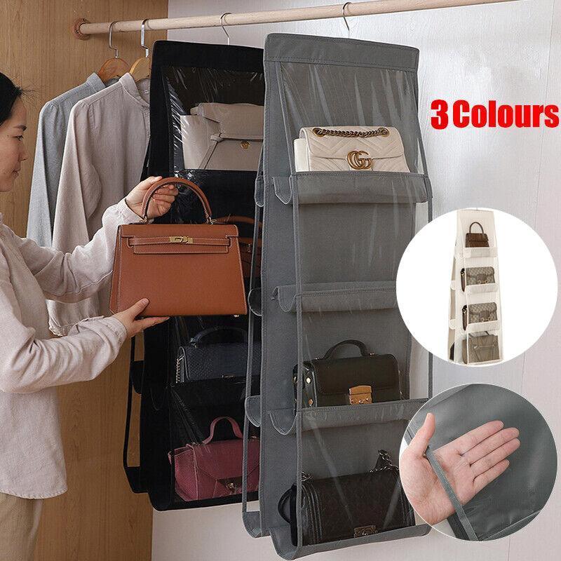 8 Pocket Double-sided Bag Handbag Storage Holder Hanging Organizer Shelf - White