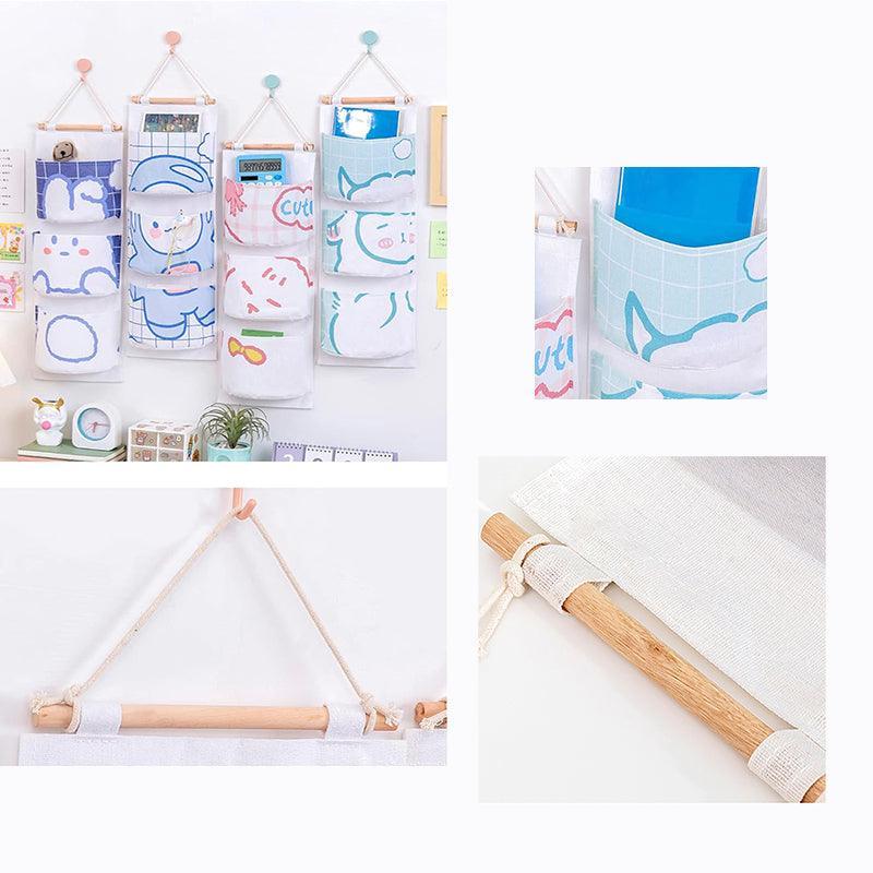 3 Pocket Hanging Storage Bag with Wooden Rod for Wall or Door Organisation - Bear 5