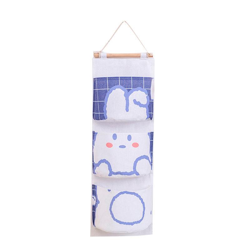 3 Pocket Hanging Storage Bag with Wooden Rod for Wall or Door Organisation - Bear 9