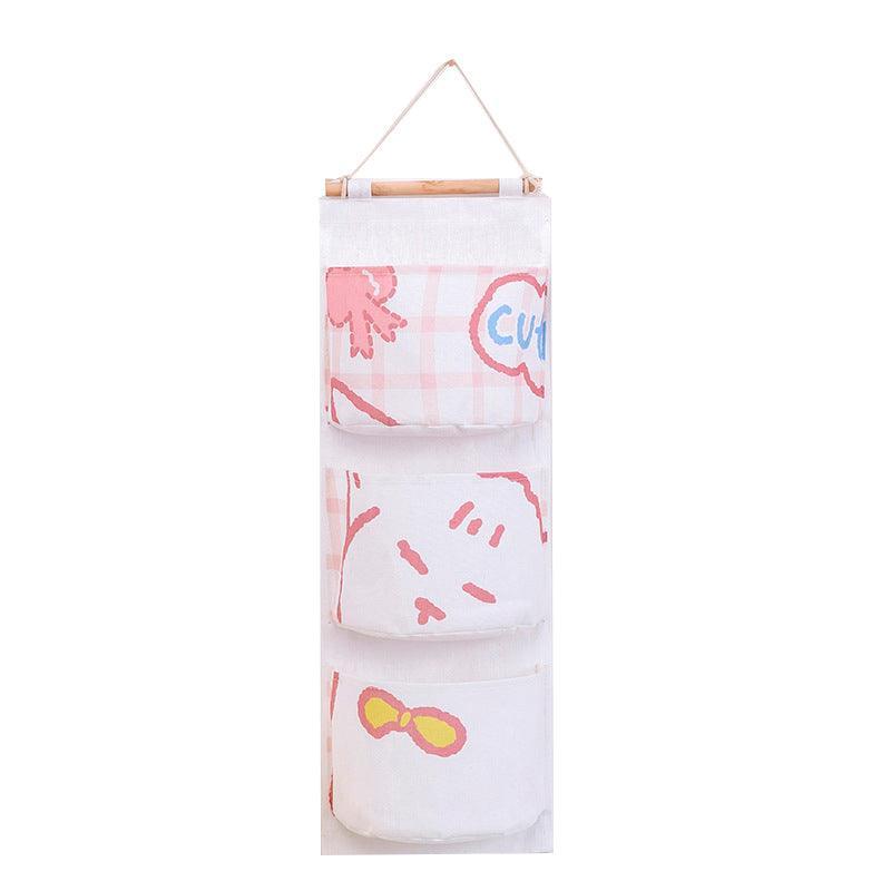 3 Pocket Hanging Storage Bag with Wooden Rod for Wall or Door Organisation - Rabbit 7