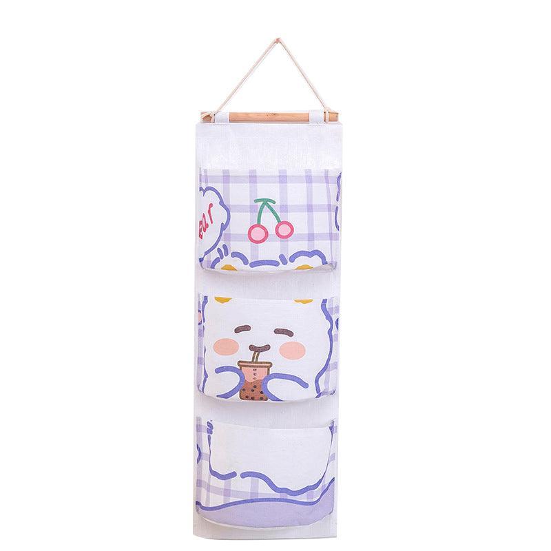 3 Pocket Hanging Storage Bag with Wooden Rod for Wall or Door Organisation - Rabbit 10