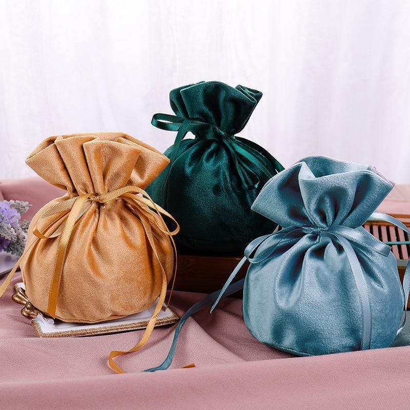 6PCS Velvet Cloth Drawstring Bags Gift Bag Jewelry Ring Pouch Earring Favor - Dark Green-6PCS 3