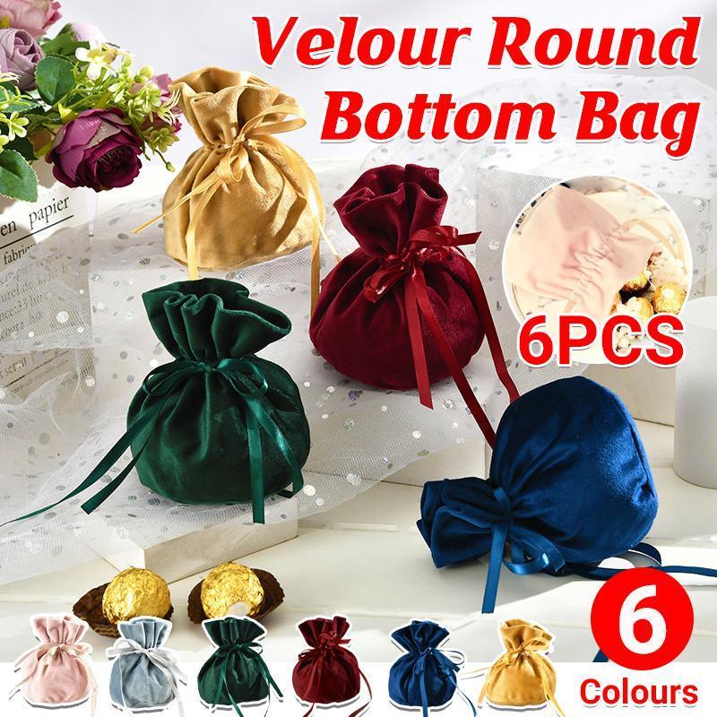 6PCS Velvet Cloth Drawstring Bags Gift Bag Jewelry Ring Pouch Earring Favor - Pink-6PCS