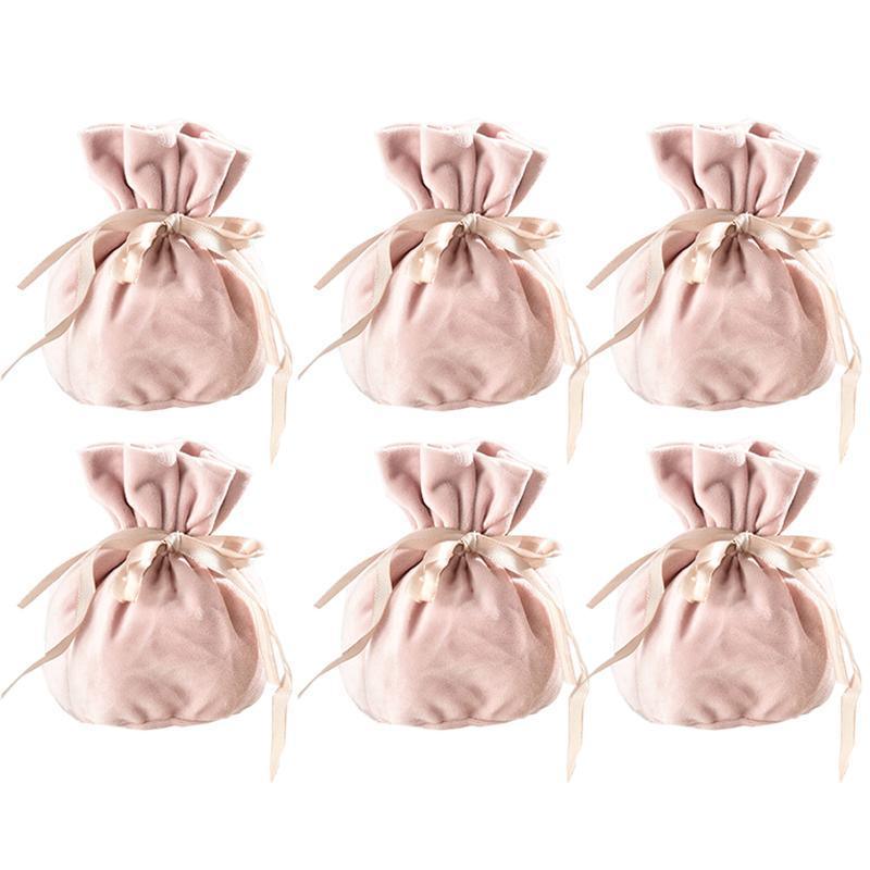 6PCS Velvet Cloth Drawstring Bags Gift Bag Jewelry Ring Pouch Earring Favor - Pink-6PCS 6