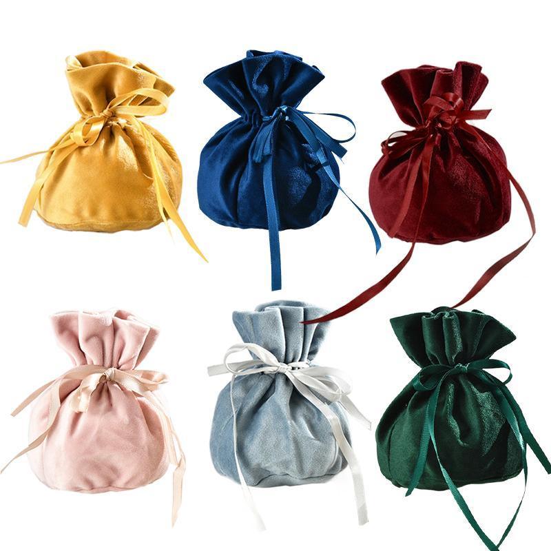 6PCS Velvet Cloth Drawstring Bags Gift Bag Jewelry Ring Pouch Earring Favor - Wine Red-6PCS 12