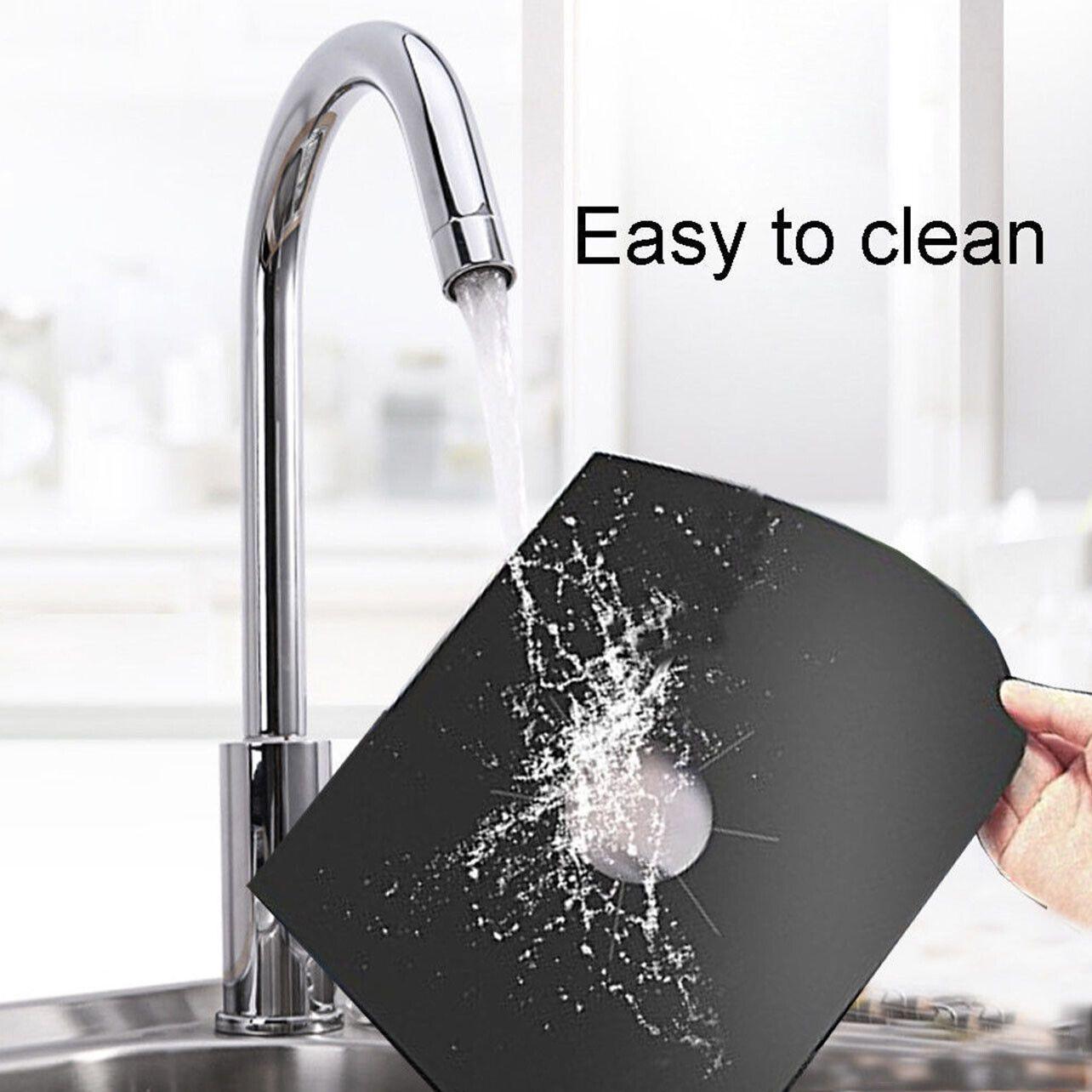 4 Pcs Reusable Stove Clean Mat Reusable Gas Oil Protector Liner Burner Cover Au - 4 PCS Black 3