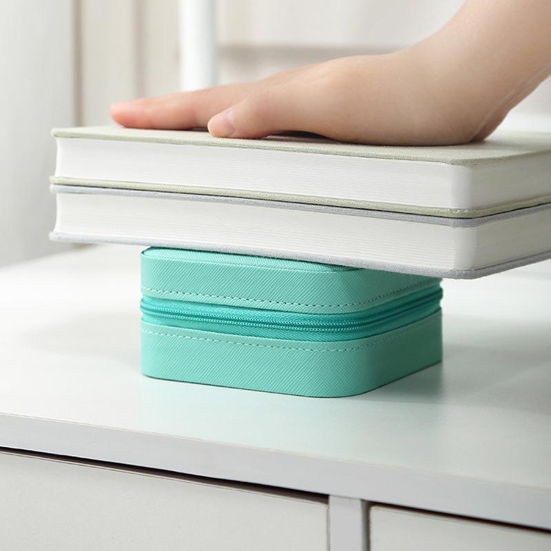 Travel Jewelry Organizer Box Portable Leather Storage Ornaments Ring Earrings - Green (10x10x5cm) 5