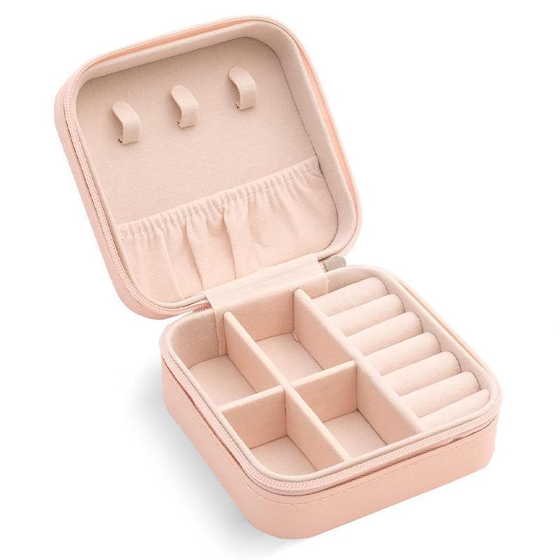 Travel Jewelry Organizer Box Portable Leather Storage Ornaments Ring Earrings - Pink (10x10x5cm) 8