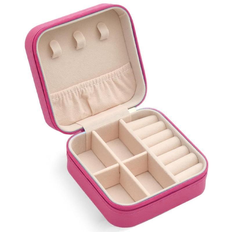 Travel Jewelry Organizer Box Portable Leather Storage Ornaments Ring Earrings - Pink (10x10x5cm) 12