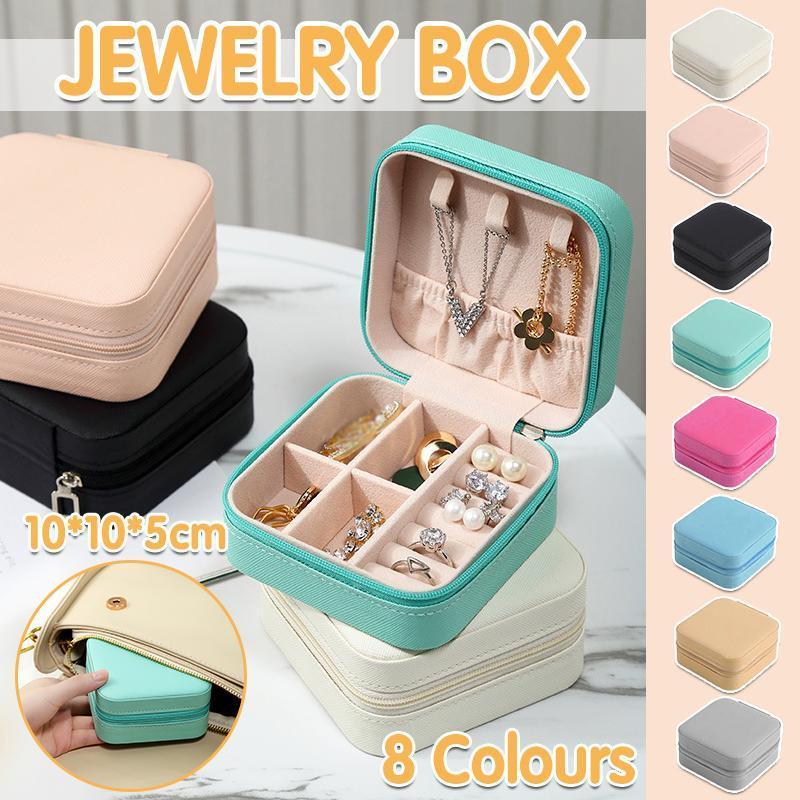 Travel Jewelry Organizer Box Portable Leather Storage Ornaments Ring Earrings - White (10x10x5cm)